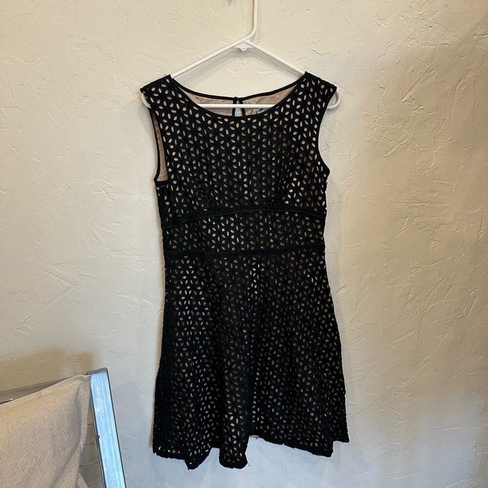 LOFT Womens 6 Dress Black Eyelet Mini Fitted Bodice
